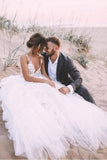 A Line Lace Top Tulle Skirt Outdoor Wedding Dresses, Wedding Gowns, PW278 | a line wedding dresses | v neck wedding dress | boho wedding dresses | www.promnova.com