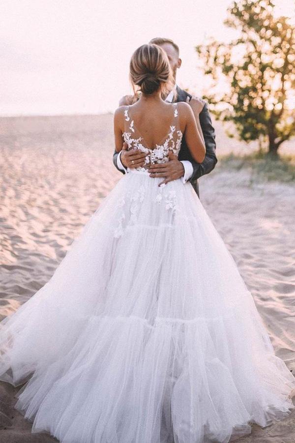 A Line Lace Top Tulle Skirt Outdoor Wedding Dresses, Wedding Gowns, PW278 | cheap wedding dresses near me | wedding dresses stores |bridal gowns | www.promnova.com