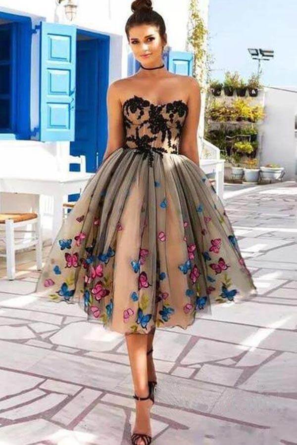 A Line Sweetheart Short Prom Dresses, Homecoming Dresses With Butterflies, PH366 | tulle homecoming dress | homecoming dresses stores | homecoming dresses near me | promnova.com