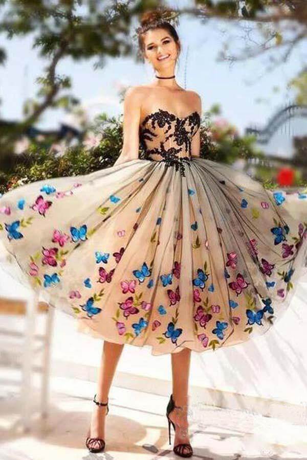 Sweetheart A Line Homecoming Dresses Butterflies Short Prom Dresses US6 / Custom Color Sweetheart A Line Homecoming Dresses Butterflies Short Prom Dresses US6 / Custom Color