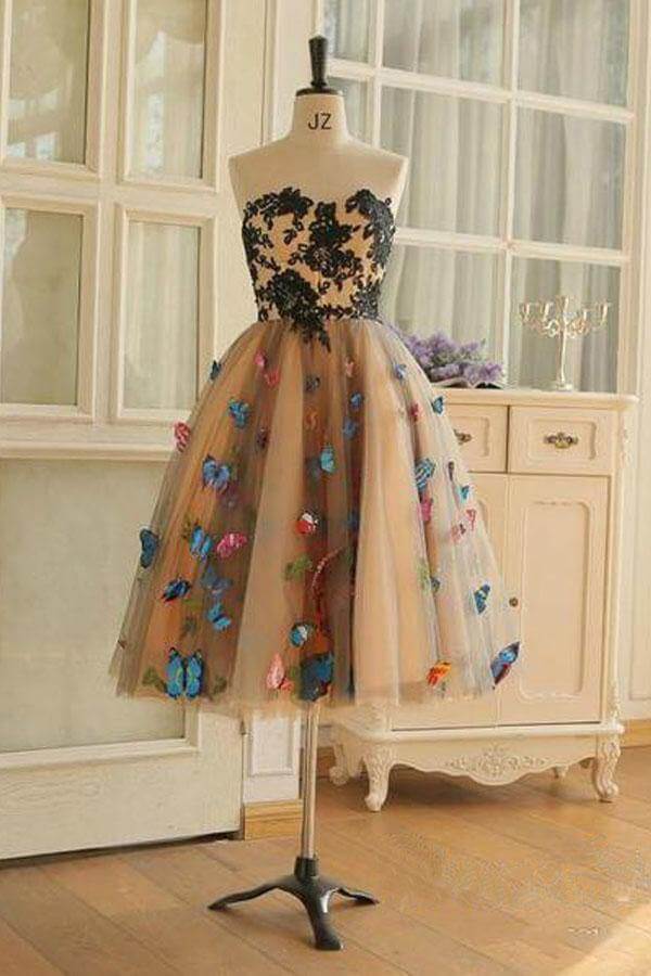 Sweetheart A Line Homecoming Dresses Butterflies Short Prom Dresses US6 / Custom Color Sweetheart A Line Homecoming Dresses Butterflies Short Prom Dresses US6 / Custom Color