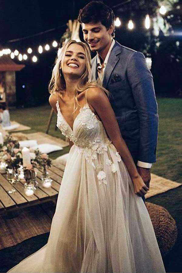 A Line V Neck Spaghetti Straps Beach Wedding Dresses PW331 | Promnova US8 / Custom Color A Line V Neck Spaghetti Straps Beach Wedding Dresses PW331 | Promnova US8 / Custom Color