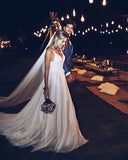 A Line V Neck Spaghetti Straps Backless Beach Wedding Dresses, Bridal Gown, PW331 | simple wedding dresses | lace wedding dresses | wedding dresses online | promnova.com