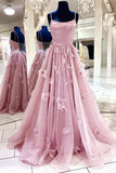 Ball Gown Spaghetti Straps Satin Bodice Lace Up Prom Dress With 3D Flowers, PL424 | dusty rose prom dresses | cheap long prom dresses | long formal dresses | promnova.com