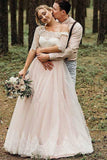 Beautiful Blush Pink A Line Half Sleeves Backless Floor Length Wedding Dresses, PW284 | pink wedding gown | bohemain wedding dresses | outdoor wedding dress | promnova.com
