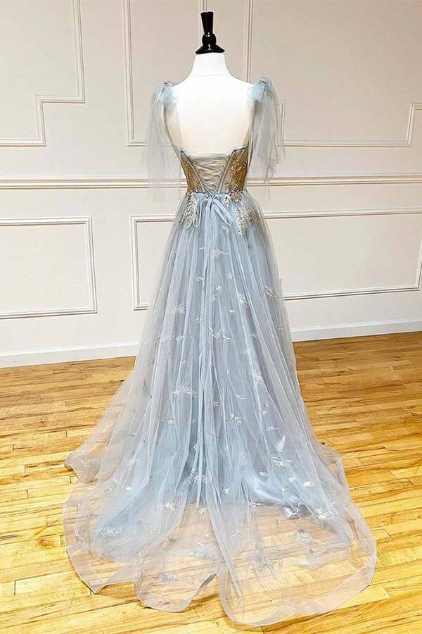 Charming Grey Tulle Appliques Long Prom Dress Formal Dress US6 / Custom Color Charming Grey Tulle Appliques Long Prom Dress Formal Dress US6 / Custom Color