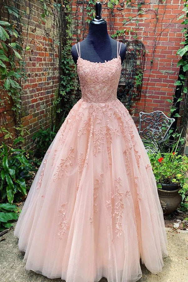 A Line Pink Long Lace Prom Dress With Double Straps, Pink Long Lace Formal Evening Bridesmaid Dresses, US 16 / Custom Color / With Rush+$19.99 A Line Pink Long Lace Prom Dress With Double Straps, Pink Long Lace Formal Evening Bridesmaid Dresses, US 16 / Custom Color / With Rush+$19.99