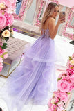 Beautiful Purple A Line V Neck Beaded Lace Appliques Long Prom Dresses, PL515 | tulle prom dresses | a line prom dresses | prom dresses online | promnova.com
