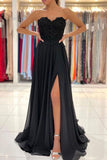 Black A Line Strapless Sweetheart Prom Dresses With Slit, Evening Dresses, PL502 | cheap prom dress | long formal dress | black prom dress | promnova.com