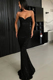 Black Sequins Mermaid V-neck Spaghetti Strapes Long Prom Dresses PL418 | black prom dresses | long formal dresses | evening gown | www.promnova.com