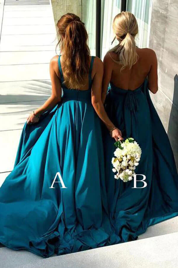 Blue A Line V Neck Bridesmaid Dresses With Slit PB126 | promnova.com US16W / Custom Color / B Blue A Line V Neck Bridesmaid Dresses With Slit PB126 | promnova.com US16W / Custom Color / B