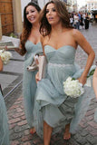 Blue Grey Tulle A Line Sweetheart Floor Length Long Bridesmaid Dresses, PB151
