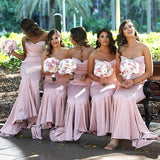 Blush Pink Satin Strapless Long Bridesmaid Dresses, Wedding Party Dresses, PB130 | Junior bridesmaid dresses | maid of honor's dresses | simple bridesmaid dresses | promnova.com