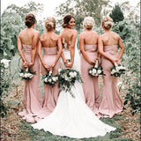 Blush Pink Satin Strapless Long Bridesmaid Dresses, Wedding Party Dresses, PB130 | boho bridesmaid dresses | plus size bridesmaid dress | mermaid bridesmaid dresses | promnova.com