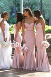 Blush Pink Satin Strapless Long Bridesmaid Dresses, Wedding Party Dresses, PB130