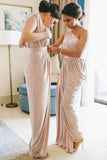 Blush Pink Sheath One Shoulder Floor Length Long Bridesmaid Dresses, PB161 | budget bridesmaid dresses | simple   bridesmaid dresses | bridesmaid dresses online | promnova.com