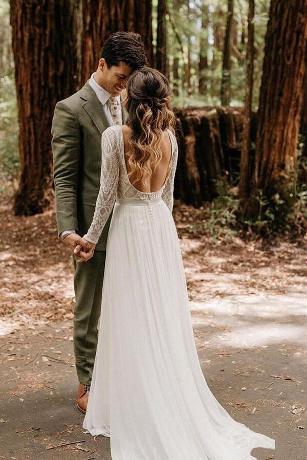 Bohemian Long Sleeves Scoop Lace Wedding Dresses PW276 | Promnova US6 / Custom Color Bohemian Long Sleeves Scoop Lace Wedding Dresses PW276 | Promnova US6 / Custom Color