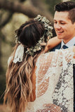 Boho Lace Sheath Batwing Sleeves Rustic Wedding Dresses, Bridal Gown, PW274 | vintage wedding dresses | bridal outfit | lace wedding gown | www.promnova.com