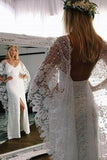 Boho Lace Sheath Batwing Sleeves Rustic Wedding Dresses, Bridal Gown, PW274 | ivory lace wedding dress | cheap long wedding dresses | wedding gown | www.promnova.com