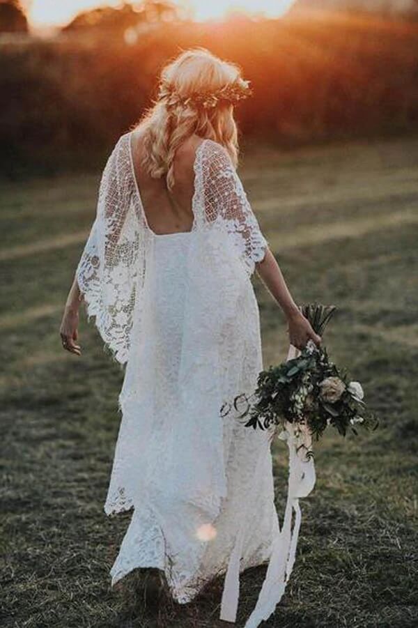 Boho Lace Sheath Batwing Sleeves Rustic Wedding Dresses, Bridal Gown, PW274 | Promnova US0 / As Picture Boho Lace Sheath Batwing Sleeves Rustic Wedding Dresses, Bridal Gown, PW274 | Promnova US0 / As Picture