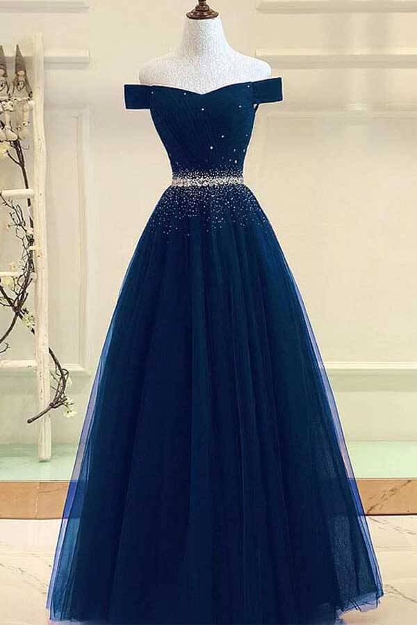 Burgundy A Line Beaded Off-the-Shoulder Prom Dresses PL432 | Promnova Custom Size / Navy Blue Burgundy A Line Beaded Off-the-Shoulder Prom Dresses PL432 | Promnova Custom Size / Navy Blue