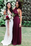 Burgundy Chiffon A Line Halter Bridesmaid Dresses, Wedding Party Dress, PB158 | cheap long bridesmaid dresses | simple bridesmaid dresses | budget bridesmaid dresses | wedding guest dresses | promnova.com