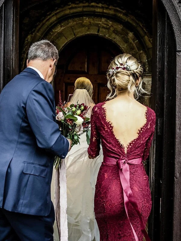 Burgundy Mermaid Long Sleeves Bridesmaid Dresses PB146 | promnova.com US16 / Custom Color Burgundy Mermaid Long Sleeves Bridesmaid Dresses PB146 | promnova.com US16 / Custom Color