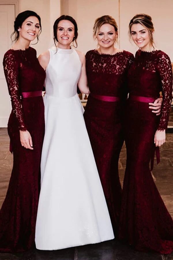 Burgundy Mermaid Long Sleeves Bridesmaid Dresses PB146 | promnova.com US16 / Custom Color Burgundy Mermaid Long Sleeves Bridesmaid Dresses PB146 | promnova.com US16 / Custom Color