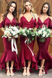 Burgundy Mermaid Spaghetti Straps Bridesmaid Dresses, Wedding Party Dress, PB157