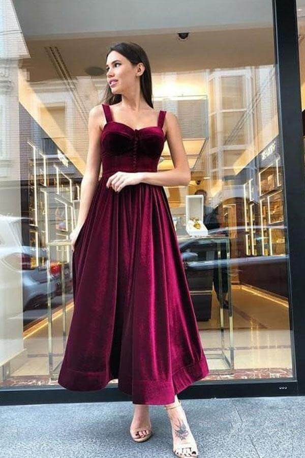 Vintage A-Line Spaghetti Straps Burgundy Velvet Prom Dresses TP0835 US8 / Custom Color Vintage A-Line Spaghetti Straps Burgundy Velvet Prom Dresses TP0835 US8 / Custom Color