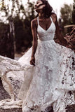 Charming Ivory A Line Spaghetti Straps Lace Wedding Dresses, Wedding Gowns, PW301
