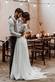 Chiffon A-line Two Pieces Long Sleeves Lace Wedding Dress, Wedding Gown, PW330 | two piece wedding dresses | lace wedding dresses | long sleeves wedding dresses | promnova.com