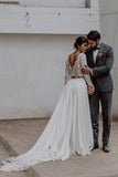 Chiffon A-line Two Pieces Long Sleeves Lace Wedding Dress, Wedding Gown, PW330