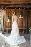 Chiffon Lace A Line Boho Beach Wedding Dresses, Bridal Gown With Train, PW287 | vintage wedding dresses | outdoor wedding dresses | bridal outfit | promnova.com