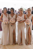 Chiffon Sheath Long Bridesmaid Dresses With Slit, Wedding Party Dresses, PB129