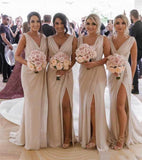 Chiffon Sheath Long Bridesmaid Dresses With Slit, Wedding Party Dresses, PB129