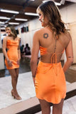 Cute Orange Silk Satin Cowl Neck Homecoming Dresses, Graduation Dress, PH403 | homecoming dresses near me | school event dresses | sweet 16 dresses | promnova.com