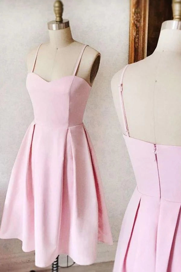 Cute Pink Satin Sweetheart Short Homecoming Dresses, Graduation Dresses, PH387 | school event dress | short prom dresses | pink homecoming dresses | promnova.com