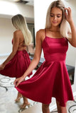 Cute Satin A Line Spaghetti Straps Homecoming Dresses, Short Party Dress, PH396 | red homecoming dresses | school event dresses | short prom dresses | promnova.com