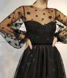 Cute Tulle Long Sleeves Short Homecoming Dresses with Stars, Party Dress, PH361 | black homecoming dress | dress for homecoming | short prom dresses | www.promnova.com