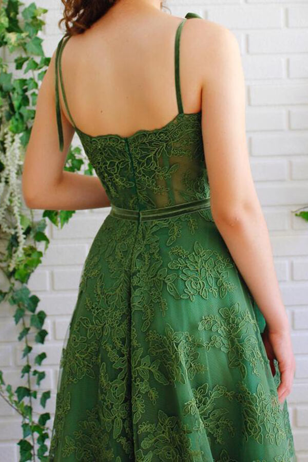 Dark Green A Line Spaghetti Straps Lace Prom Dresses, Long Formal Dresses, PL422 | party dresses | green prom dress | prom dresses long | promnova.com