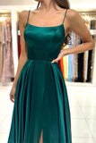 Dark Green A Line Square Neckline Spaghetti Straps Prom Dress With Slit, PL535 | cheap prom dresses | long formal dresses | party dress | promnova.com
