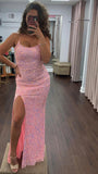 Glittering Royal Blue Mermaid Sequins Long Prom Dresses With Side Slit, PL507 | Pink prom dress | evening gowns | long formal dress | promnova.com