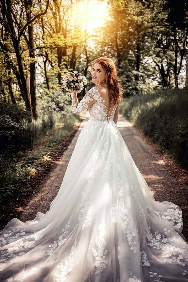 Tulle wedding dress with lace illusion neckline on sale