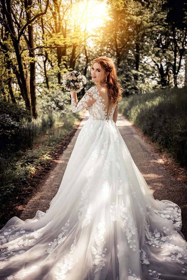 Gorgeous Ivory Lace Tulle Illusion Neck Long Sleeves Wedding Dresses, PW321 | outdoor wedding dresses | cheap lace wedding dresses | bridal outfits | promnova.com
