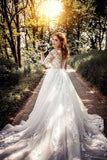 Gorgeous Ivory Lace Tulle Illusion Neck Long Sleeves Wedding Dresses, PW321