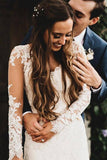 Gorgeous Lace Mermaid V Neck Long Sleeves Wedding Dresses, Wedding Gown, PW310