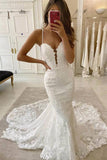 Gorgeous Mermaid Deep V-neck Wedding Dresses With Lace Appliques, PW302