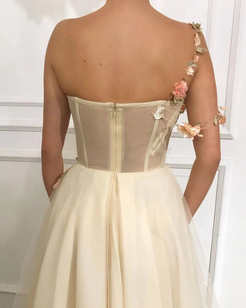 Gorgeous Tulle A Line One Shoulder Sweetheart Prom Dresses With 3D FLowers, PL425 | one shoulder prom dresses | prom dresses long | long formal dresses | promnova.com
