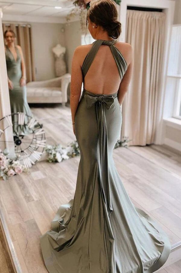 Gray Green Mermaid Sweep Train Bridesmaid Dresses PB124 | Promnova.com US14 / Custom Color Gray Green Mermaid Sweep Train Bridesmaid Dresses PB124 | Promnova.com US14 / Custom Color
